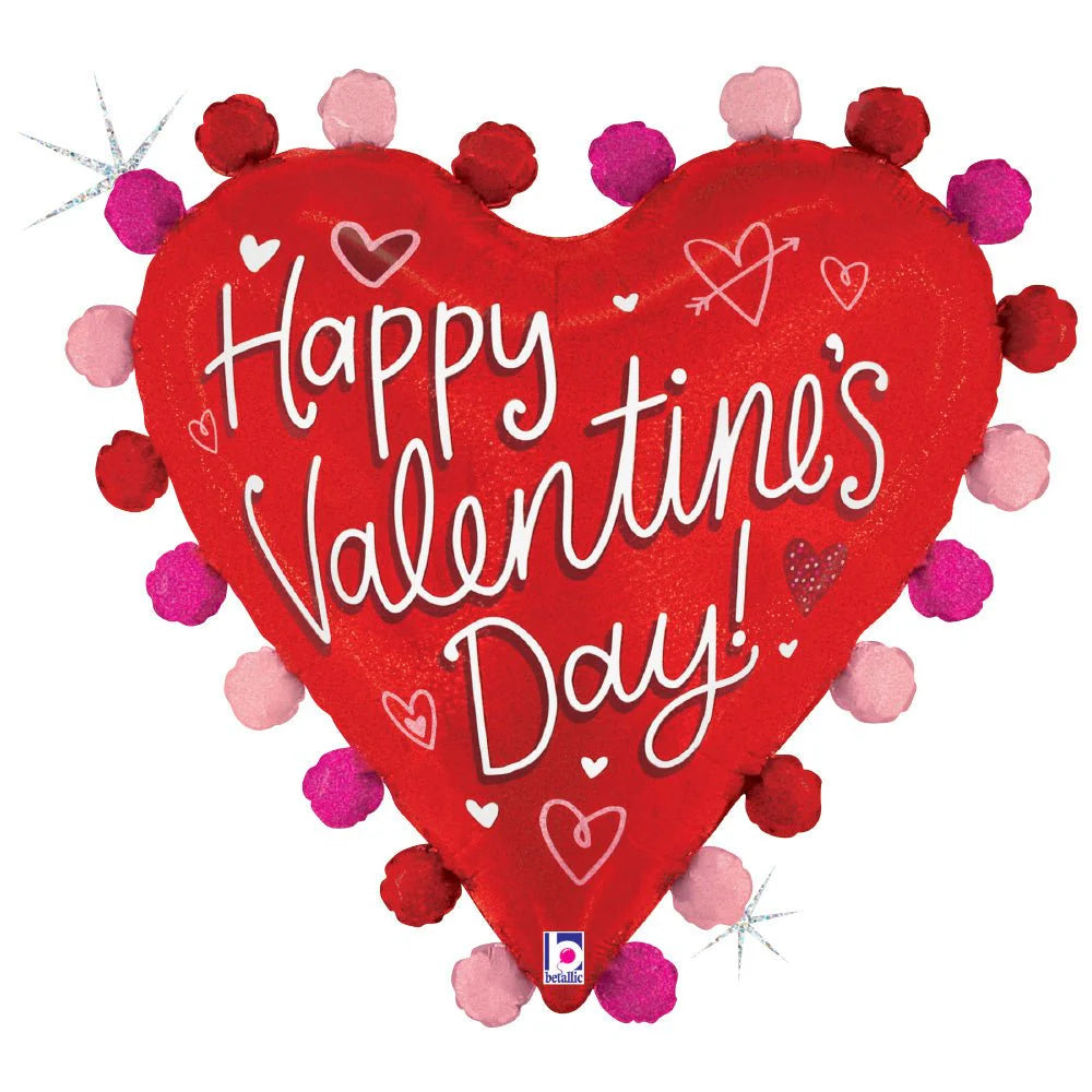 POM POM HEART HELIUM BALLOON - 27 inches