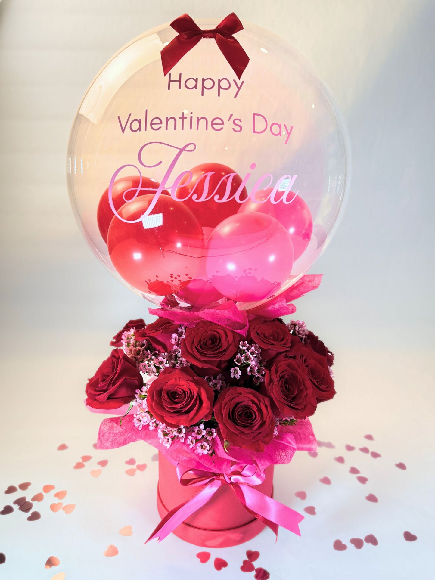 "Lovin' You" One Dozen Red Roses + Clear Bubble Balloon Topper